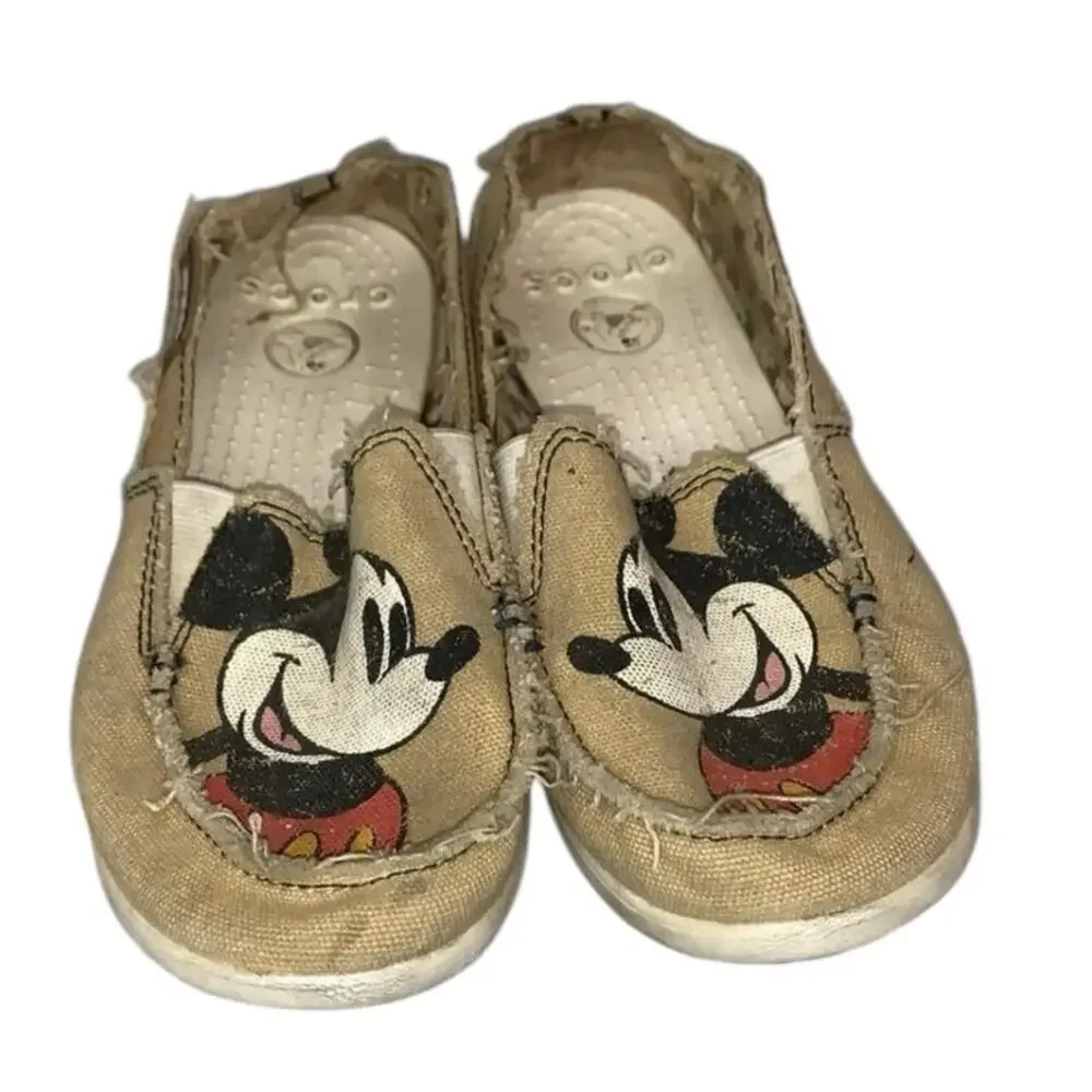 Crocs Mickey Mouse Canvas Slip-On Loafers Disney Tan Shoes